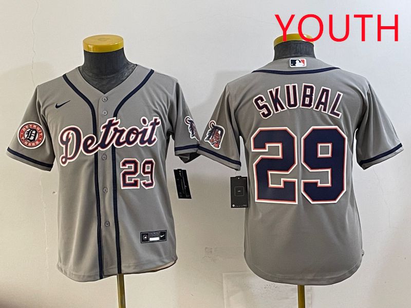 Youth 2025 Detroit Tigers 29 Skubal Grey Game Nike MLB Jersey style 1